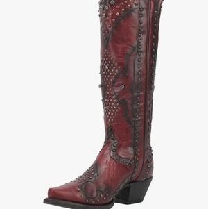 Studded Red Devil Leather Knee-High Boots (W-10)